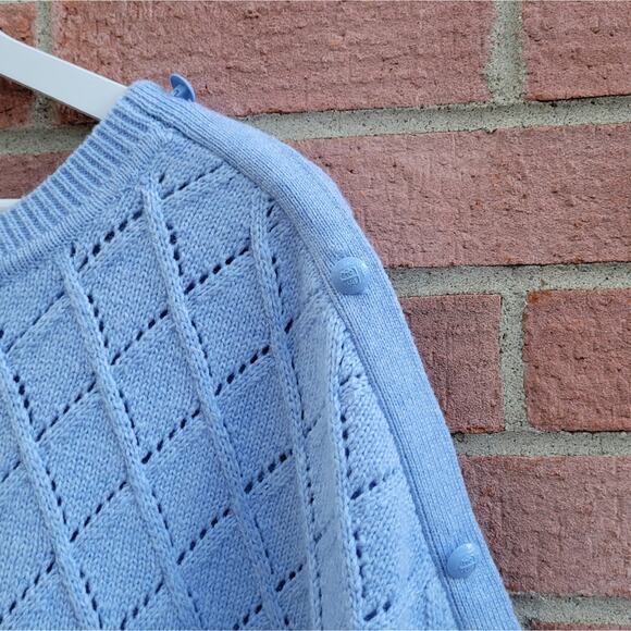 Talbots Pointelle Lattice Round Poncho Light Blue Size X - Picture 4 of 8